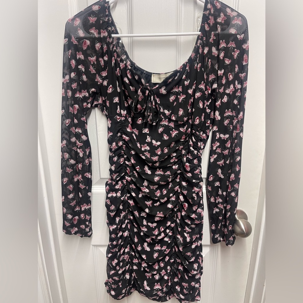 Butterfly ruched body-con mini dress